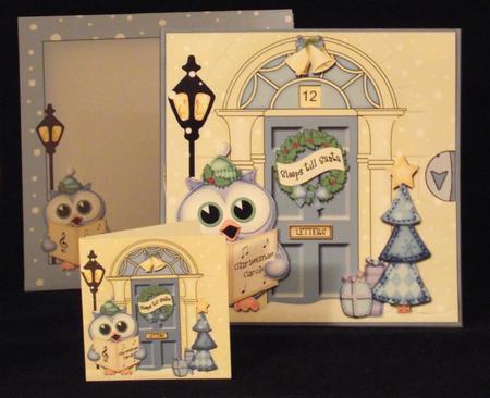 3D Singing Hoot Owl Xmas Door Countdown Animated Card by Lady Rosemary Warboys