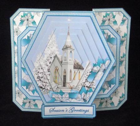 3D Double Pop-out - White Church & Poinsettias by Lady Rosemary Warboys