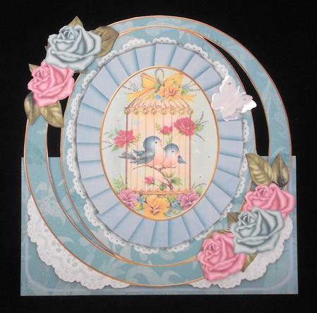 Teal Floral Birdcage Oval Over 3D Mini Card Kit by Lady Rosemary Warboys
