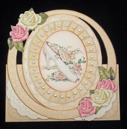 Cream Wedding Shoe Oval Over 3D Mini Card Kit by Lady Rosemary Warboys