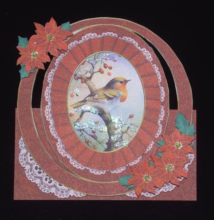 Christmas Red Robin Oval Over 3D Mini Card Kit by Lady Rosemary Warboys