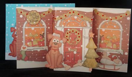 3D Christmas Rusty Dog's Bone Up Front Card Decoupage by Lady Rosemary Warboys