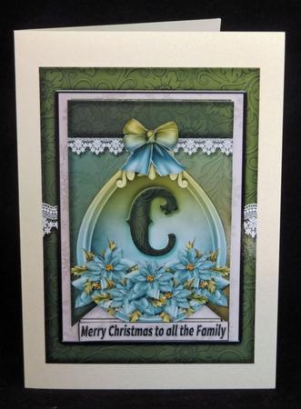 A5 Card Christmas Blue Poinsettia by Lady Rosemary Warboys