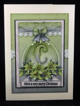 A5 Card Christmas Green Poinsettia by Lady Rosemary Warboys