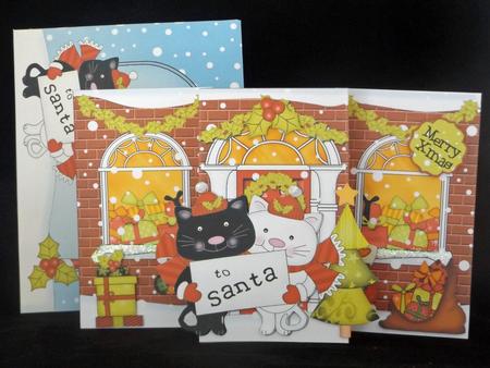 3D Xmas Cute Little Cats Up Front Card Decoupage by Lady Rosemary Warboys