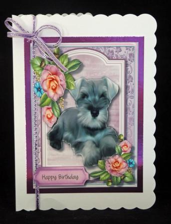 Beautiful Schnauzer Dog with Camellias  by Lady Rosemary Warboys