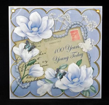 Blue Magnolia 100 Years Young 8in Xtreme Decoupage Cf Kit by Lady Rosemary Warboys