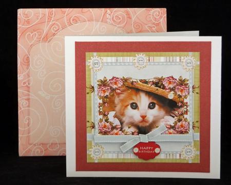 Pretty Spring Kitten Card Front with Decoupage by Lady Rosemary Warboys
