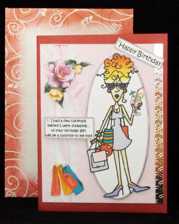 Rita Shopping for Your Birthday Quick Card by Lady Rosemary Warboys
