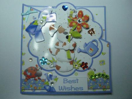 Dog with Flower Diagonal Over the Edge Birthday Card by JOANNA HOGGER