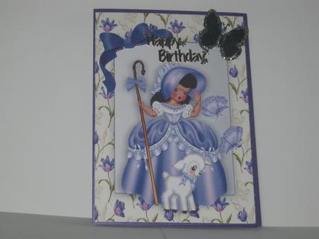 Little Bo Peep in Purple with Little Lamb in Floral Frame by JOANNA HOGGER