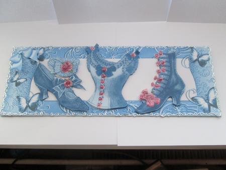 Vintage Ephemera Ladies Corset & Shoes in Blue Butterfly Dl by JOANNA HOGGER