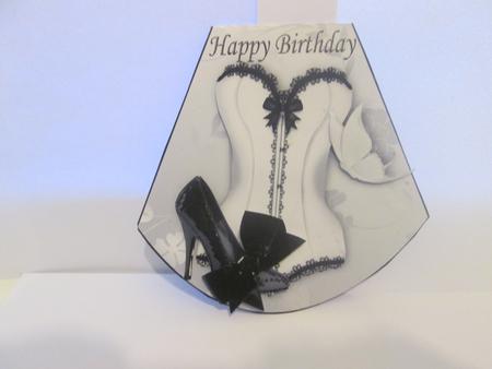 Black/white Lace Basque with Sequin Shoe Wobble Card by JOANNA HOGGER