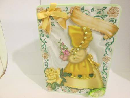 Sunshine Bonnet Girl in Frame of Gold Roses by JOANNA HOGGER