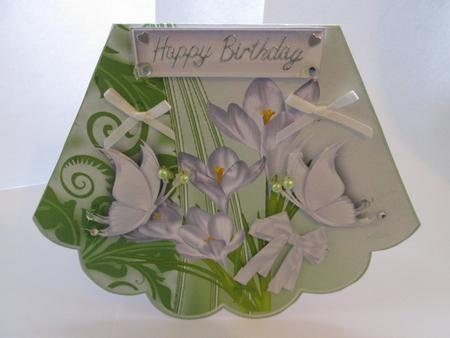 White Crocus's with White Butterflies Rocker Card by JOANNA HOGGER