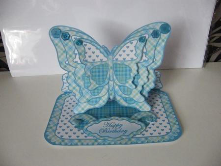 Layered Easel Card-butterfly- Turquoise Tartan by Joanne Harrington