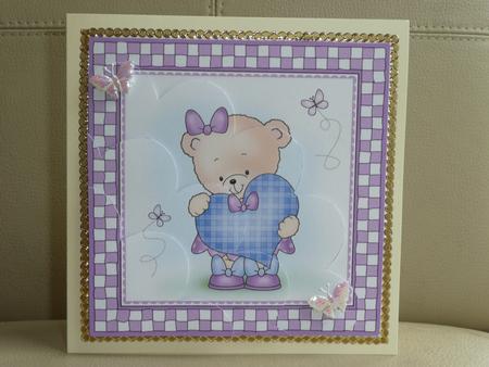Cute Hunney Bear Rosie has a Love Heart - Shell Edged Corner side stacker by Joanne Brangham