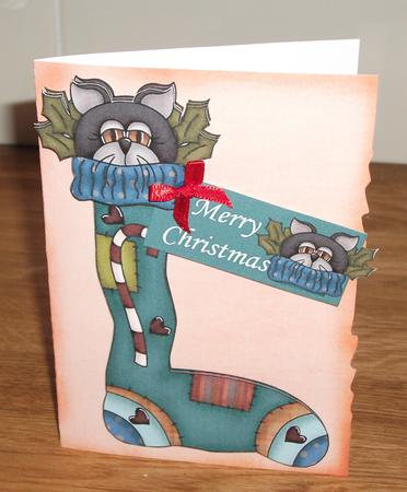 Cat in a Sock Christmas Merry Christmas Best Wishes by Joanne Brangham