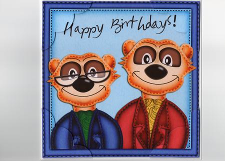 8 x 8 Meerkat Birthday Scalloped Corner Topper by Joanne Jarvis