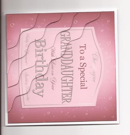Granddaughter Birthday Pink Champers Label Wavy Corner by Joanne Jarvis