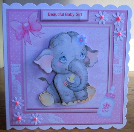 New Baby Girl Elephant Decoupage Mini Kit by Johanna Lambert