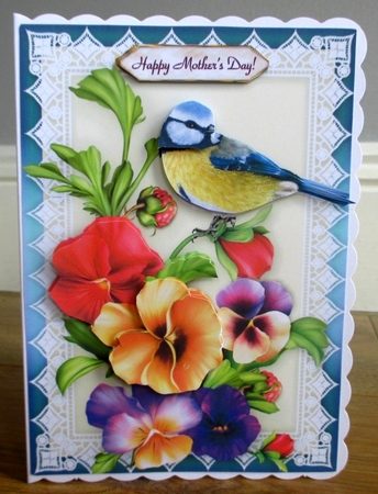 Pansy, Lace & Bluetit - 5 x 7 Card Kit With Decoupage, Insert, Envelope & Masses Of Tags by Johanna Lambert