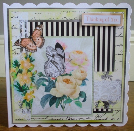 8 x 8 Card Front Yellow Peonies/Butterfly with Sentiment Toppers by Johanna Lambert