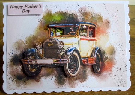 Vintage Ford Car 5 x 7 Inch Tent Card with Decoupage & Insert by Johanna Lambert
