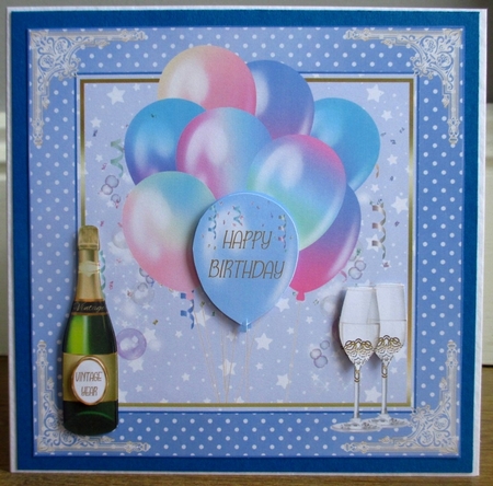 Birthday Pastel Blue Balloons 7x7ins Decoupage Topper  by Johanna Lambert
