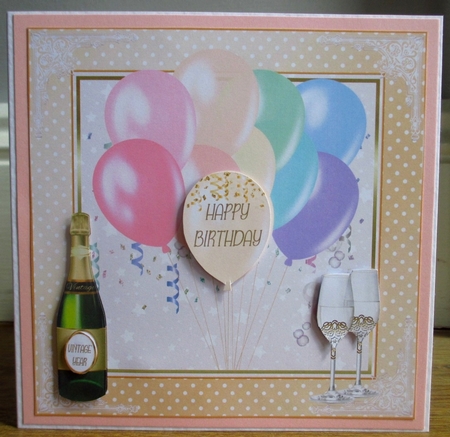 Birthday Pastel Coloured Balloons 7x7ins Decoupage Topper  by Johanna Lambert