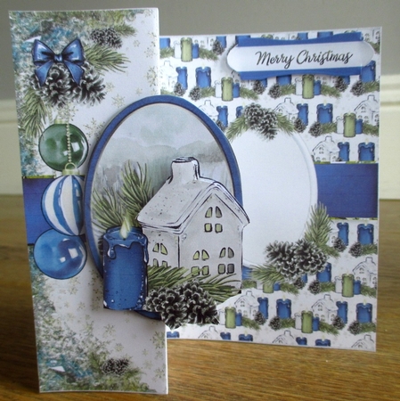 Pine Cones and Needles 5X7 Blue Hues FoldBack-1 by Johanna Lambert