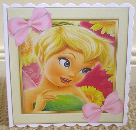 Tinkerbell with pretty pink bows 8x8 by Johanna Lambert