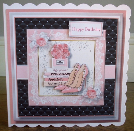 8x8 Pinkaholic 7 Topper with gift tag and sentiments  by Johanna Lambert