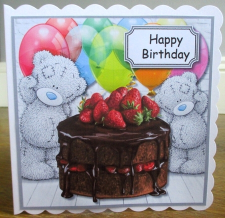 Tatty teddy with cake and balloons by Johanna Lambert
