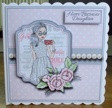 7x7 Selfie Queen Card Front with Topper, Decoupage & Sentiments  by Johanna Lambert