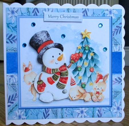 Adorable Snowman & Bunnies 7x7 by Johanna Lambert