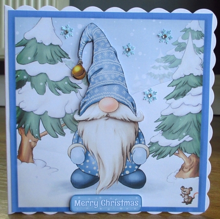 Alfred the Christmas Gnome 8x8 Blue Quick Card by Johanna Lambert