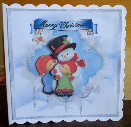 The Snowman - 6x6 inch card front with decoupage by Johanna Lambert