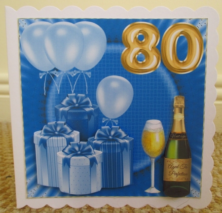 Age 80 Blue Birthday card front by Johanna Lambert