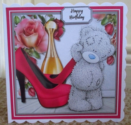 Tatty Teddy with shoes, perfume and roses for Birthday or Mothers Day by Johanna Lambert
