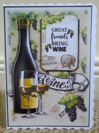 Bottle White Wine and Glasses 5 x 7 by Johanna Lambert