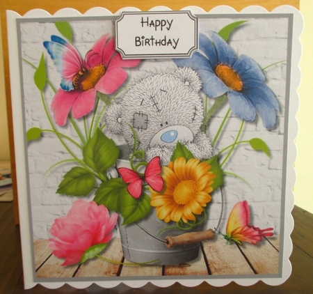 Tatty Teddy with Bucket of Flowers for varous occasions by Johanna Lambert