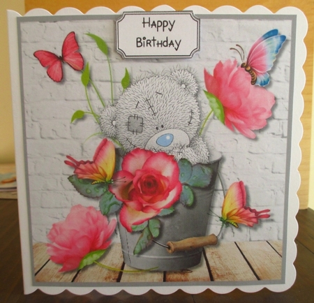 Tatty Teddy with Bucket of Flowers and Butterflies by Johanna Lambert
