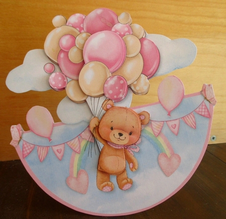 TEDDY BALLOONS - PINK rocker card by Johanna Lambert