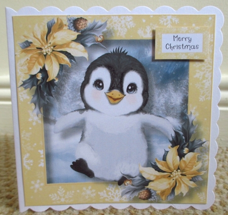 Baby Penguin & Poinsettias 3 8x8 by Johanna Lambert