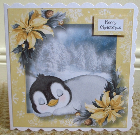 Baby Penguin & Poinsettias 2 8x8 by Johanna Lambert