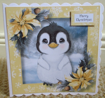 Baby Penguin & Poinsettias 1 8x8 by Johanna Lambert