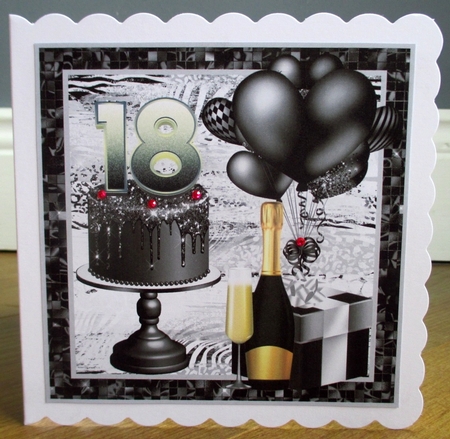 Black and white 18th Birthday card front by Johanna Lambert