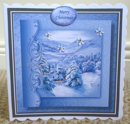 Christmas Monochrome Blue No Flowers - Snowy Village by Johanna Lambert
