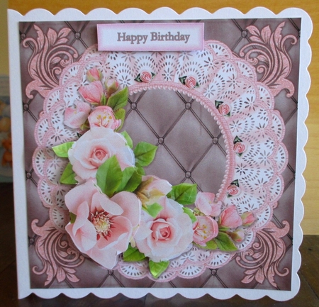 Pink Floral Quilt 7 x 7 Birthday Card by Johanna Lambert